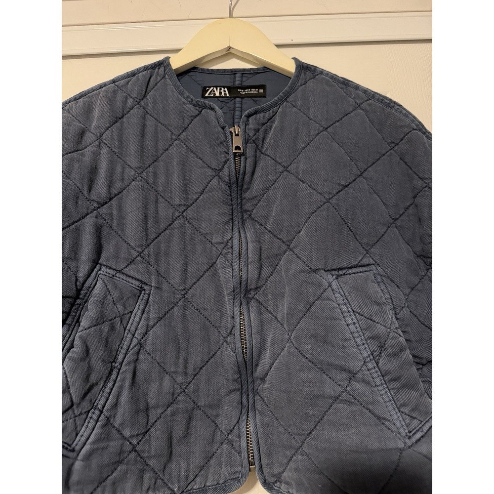 Zara Quilted Jacket Blue Cropped Utilitarian Copenhagen Gorpcore Military - Picture 5 of 9